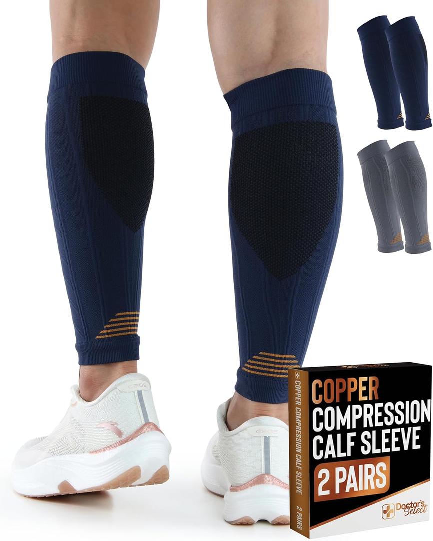 Doctor's Select 2 Pairs Copper Calf Compression Sleeve - Leg Compression Sleeves for Women & Men, Shin Splint Relief (Large-X-Large)