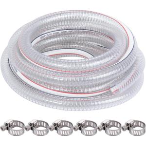 20FT 1" ID x 1.25" OD Steel Wire Suction Hose PVC Reinforced Tubing High Pressure Flexible Vinyl Hose Heavy Duty Clear Vacuum Suction Tube for Dust Collection Drain Fuel