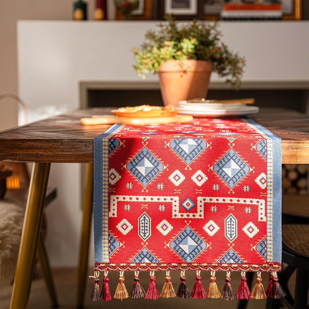 1372 Inch Table Runner, Retro-Luxury Tassels Series for Kitchen Dining Table Holiday Decoration (Chipset)