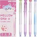 4 Pcs Cute Erasable Gel Pens Cat Retractable Pens Cartoon Kitten Erasable Pen 0.5mm Blue Ink Writing Pen for Women Girls Boys Office School Supplies (Erasable Pens-Blue Ink)