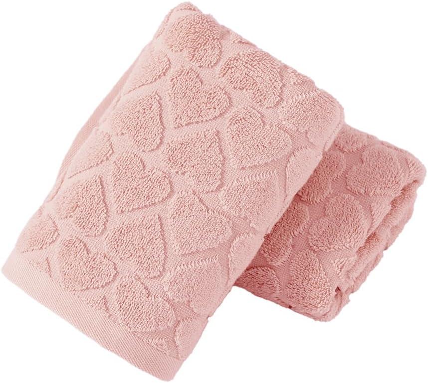 Pink Heart Hand Towel Set of 2 Super Soft 100% Cotton Embossed Floral Pattern Highly Absorbent Valentines Day Decorations Decorative Bath Hand Towels for Bathroom