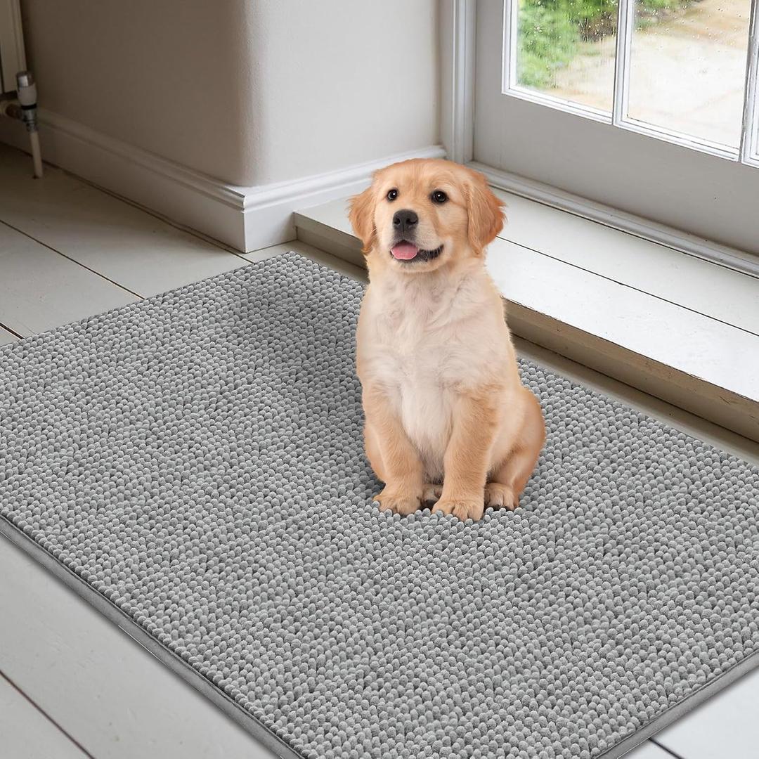 Mud Mats for Dogs Large Soft Microfiber Dog Mat for Muddy Paws Absorbent Dog Door Mat with Non Slip Backing Dog Rugs for Muddy Paws Quick Dry Mud Mat for Entry & Indoor (16"X24",Grey)