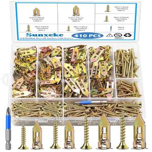 410 PCS Self Drilling Drywall Anchors with Screws Kit - 2 Sizes Sheetrock Anchors & 4 Sizes Zinc Expansion Screws,2025 Upgraded Zinc Plated Steel,No Drill Needed, Holds Up to 66LB on Walls
