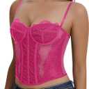 Lace Corset Tops for Women Sexy Going Out Bustier Top Sleeveless Adjustable Straps Crop Tops with Back Hooks (M, Rose Pink)