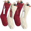 Mr. Pen Personalized Christmas Stockings with Wooden Name Tags, Set of 4, 18" Red & Cream Cable Knit Stockings for Christmas