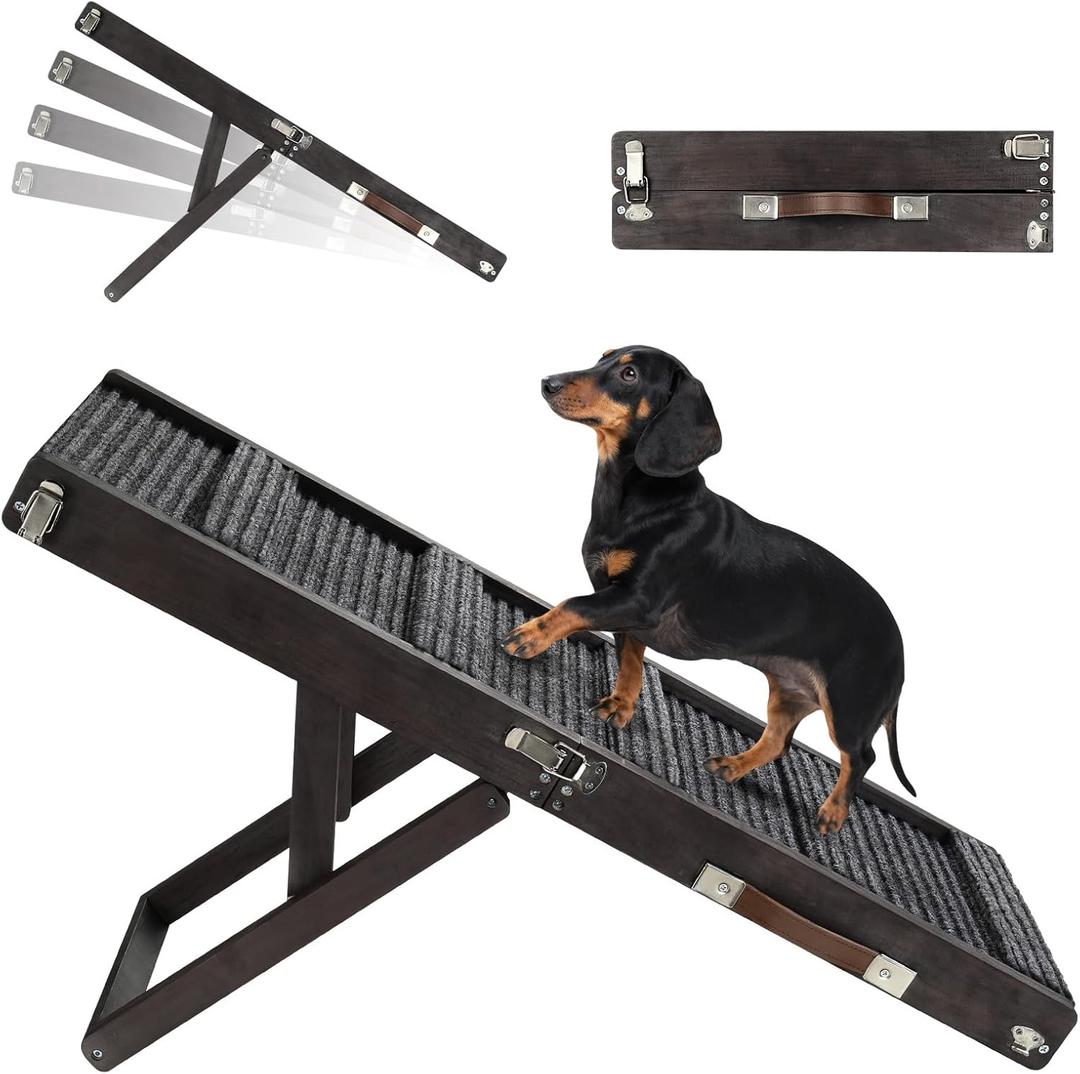Foldable Dog Ramp for Couch, Small Dog Ramp for Bed Pet Ramps for Small Dogs Indoor, 4 Adjustable Height from 13.6" to 21", Stable Pet Steps with Non-Slip Pad, Use for Low Bed Couch Stairs, Black
