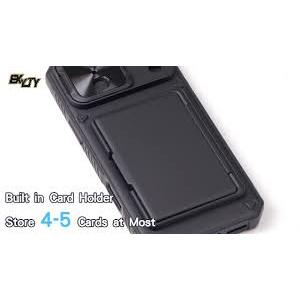  for iPhone 16 Pro Case with Card Holder & Kickstand & Slide Camera Lens Cover, Silicone Edge Rugged Shockproof Protective Phone Case Cover for iPhone 16 Pro 6.3'' 2024, Black