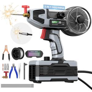 2 in 1 MIG and Stick Welder: 250A Handheld Portable Welding Machine, 110V Gasless Flux Core Wire Feed Welder & MMA ARC Welder Gun, 3.97lb w/LCD Display, for .032"/.040" Wire and 3/32"-1/8" Rod