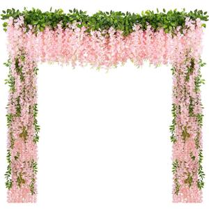 U'Artlines 10Pcs 7.2 Ft/Piece Artificial Wisteria Garland Silk Fake Light Pink Wisteria Flowers Hanging Greenery Vines Garlands Rattan for Home Garden Wedding Arch Party Indoor Outdoor Dcor