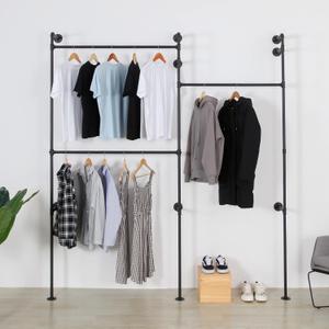 Wall Mounted Industrial Pipe Clothing Rack Garment Racks Pipeline Vintage Rolling Rack On Wall, Heavy Duty Rustic Gold Metal Garment Frame for Bedroom, Living room (Black)