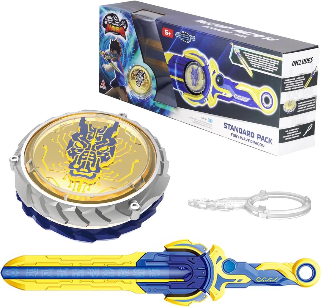 INFINITY NADO Battling Toys, Battle Set for 8-12 with Spinning Top & Sword Launcher, Metal battling Game top for Boys and Girls Age 5+, Fury Wave Dragon, Sapphire Blue