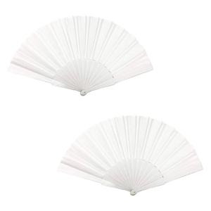 COMOK 9 Inch Plastic Handle Folding Fabric Hand Fans, Women/Men Hand Folding Fans Hand Fan Gift fan Craft fan Folding Fan Dance Fan (White)
 4 Pack