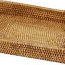 Rattan Serving Tray, Rectangle Coffee Table Tray with Handles, Decorative Ottoman Tea Tray Wicker Basket for Coffee, Bread, Fruits, Snacks, Breakfast, Drinks, Table Decor