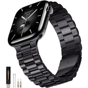 SUNFWR Compatible with Apple Watch Band 45mm 44mm 42mm for Men Women, Stainless Steel Metal iWatch Band for Apple Watch Series 9/8/7/6/5/4/3/2/1/SE/SE2(Black, 42mm 44mm 45mm No case)