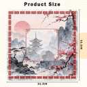 Chinoiserie Mahjong Mat for Table, Traditional Chinese Red Cherry Blossom Sunset Mountain 31.5" x 31.5" Non-Slip & Noise Reduction Mahjong Mat for Poker Dominoes Cards & Board Games