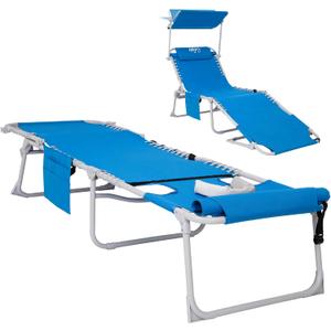 #WEJOY 3 in 1 Tanning Chair with Face Hole & Canopy, 300 lbs Heavy Duty 5 Positions Folding Face Down Lounge Chairs Outdoor with Pillow & Storage Bag Portable for Pool Beach Lawn Camping (Blue)