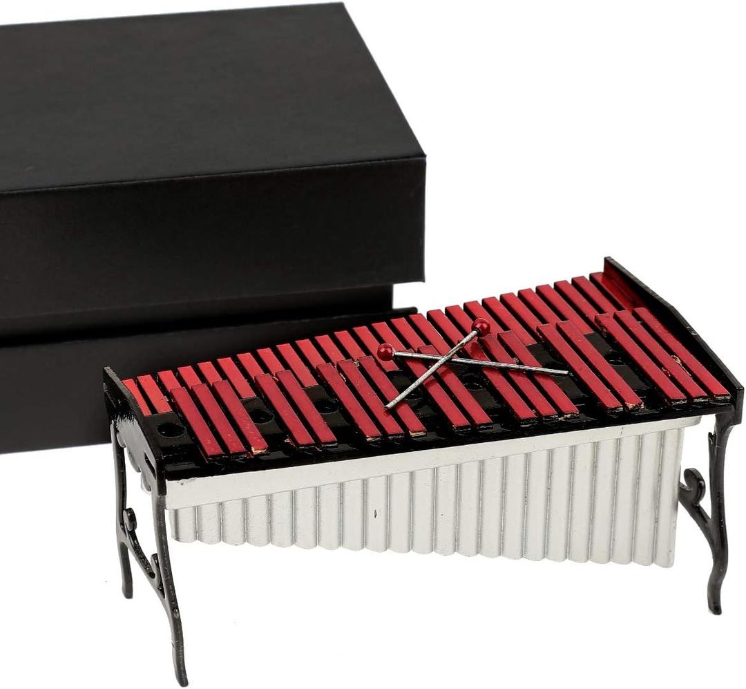 Miniature Xylophone with Case Mini Marimba Percussion Musical Instrument Replica Collectible Dollhouse Accessories Model Home Ornament (Xylophone)