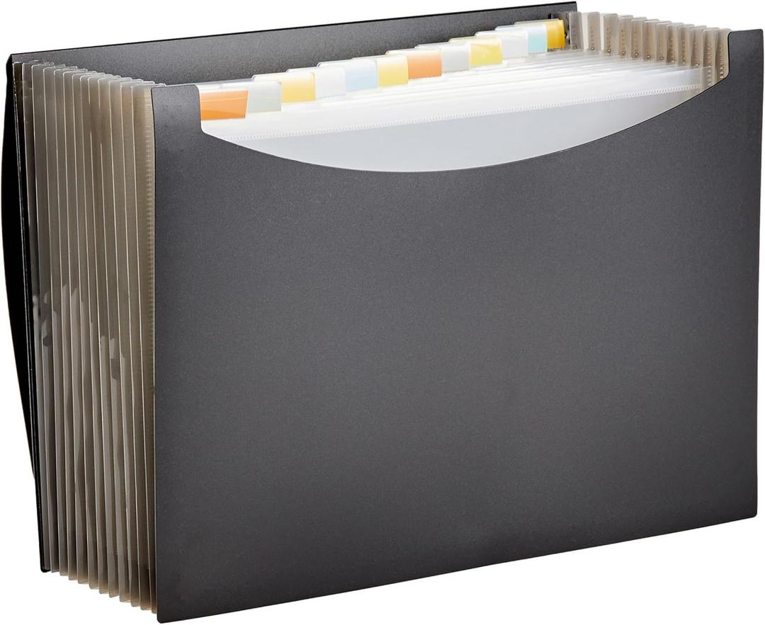Expanding Accordion File Organizer, Letter Size, 13 Compartments, Large Capacity Document Storage, Waterproof, Black, 1-Pack