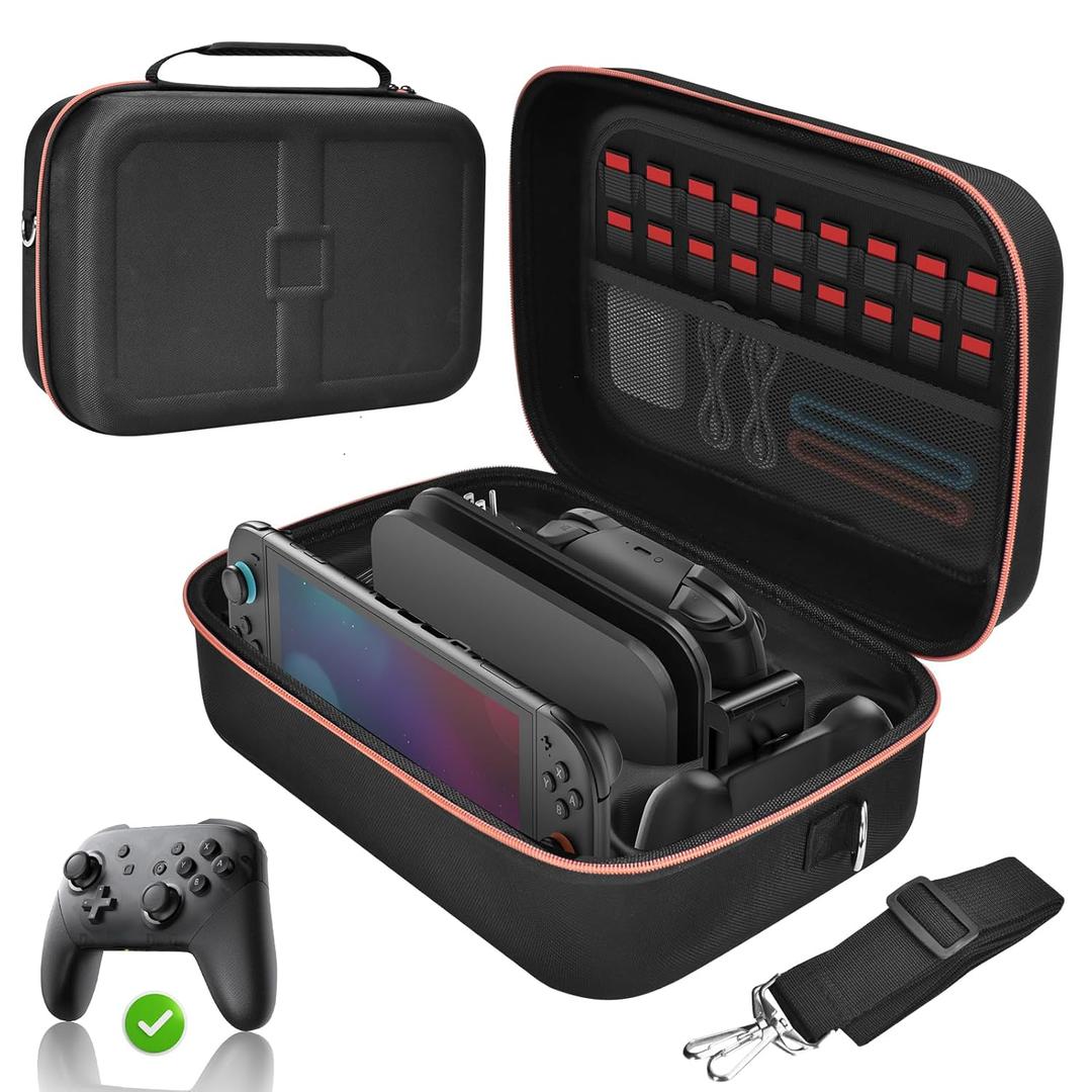 Gorixer Switch Case for Nintendo Switch 2(2025) or 1 and OLED Models(2021),Stores 18 Game Cards for Nintendo 3DS & 2DS Games (Black)