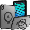 VENINGO Case for iPad mini 7 (A17 Pro) 2024/iPad Mini 6 2021 8.3 Inch,Matte Slim Thin with Foldable Kickstand Ring,Not-Yellowing Anti-Scratch Shockproof Protective Tablet Cover,Black