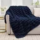 Tejoe Cozy Soft Faux Fur Throw Blanket, Warm Thick Fluffy Blanket - 800GSM, Fuzzy & Plush Striped Fur Throw for Couch & Bed Home Decor, 50"x60", Navy Blue