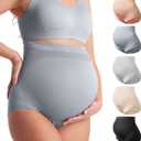 Momcozy Women's Maternity High Waist Underwear Pregnancy Soft Seamless Maternity Underwear Over Bump (Large, Almond,pink,black,light Grey,dark Grey-5pk)