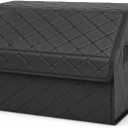 2Pack Leather Trunk Organizer for SUV & Sedans - Extra Large Foldable Car Storage Box with Lid, Adjustable Removable Dividers and Carry Handle, Collapsible Auto Cargo Organizer Black