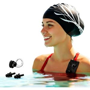 Extra Large Black Silicone Swim Cap for Long Hair - Odor-Free with 3D Ear Protection, Non-Slip Ultimate Fit for Women & Men Adults