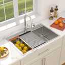 Dcolora 33x22 Drop In Kitchen Sink Workstation 16 Gauge 304 Stainless Steel Single Bowl Topmount Sinks, Round Corner 33"x22"x10", DC-T7741