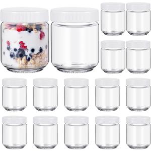 Baderke 16 pcs Overnight Oats Containers with Lids, Glass Jars for Yogurt Maker Reusable Glass Mason Jars Canning Yogurt Container for Chia Pudding, Salad, Parfait, Snacks, Spice (6 oz)