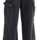 LONGYIDA Women's High Waisted Cargo Jeans Straight Wide Leg Stretch Baggy Jean Y2K Casual Loose Denim Cargo Pants Trousers (X-Large, Grey Black)