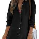 Womens Beach Cover Up Button Down Shirts Summer Cotton Gauze Tops Long Sleeve Bikini Swimsuit Size Small, Black 