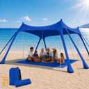 Beach Tent Sun Shelter with Beach Mat, 10x 10FT 8 Sandbags Beach Canopy | UPF50+ 10x10FT Beach Shade with Carry Bag, 8 Windproof Ropes, for Camping Trips, Backyard Fun Picnics, Dark Blue