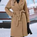 OPCAKM Women's Winter Wool Blend Pea Coat Double Breasted Notch Lapel Long Trench Coat