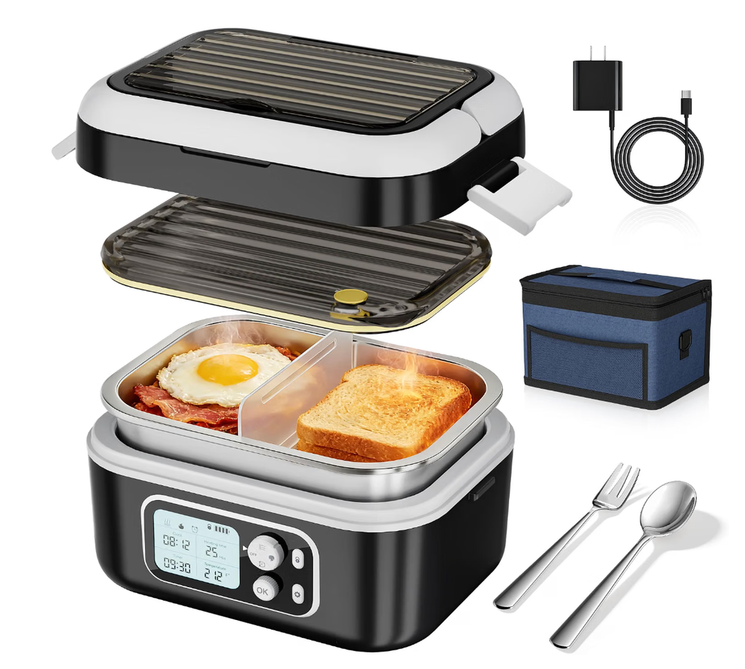 Yofidra Cordless Electric Heated Lunch Box: 6.3 Cups Self Heating Lunch Box with Battery, Timer & Temperature Control, Extra Large Portable Food Warmer for Adults, Men & Women in Office Car Outdoor