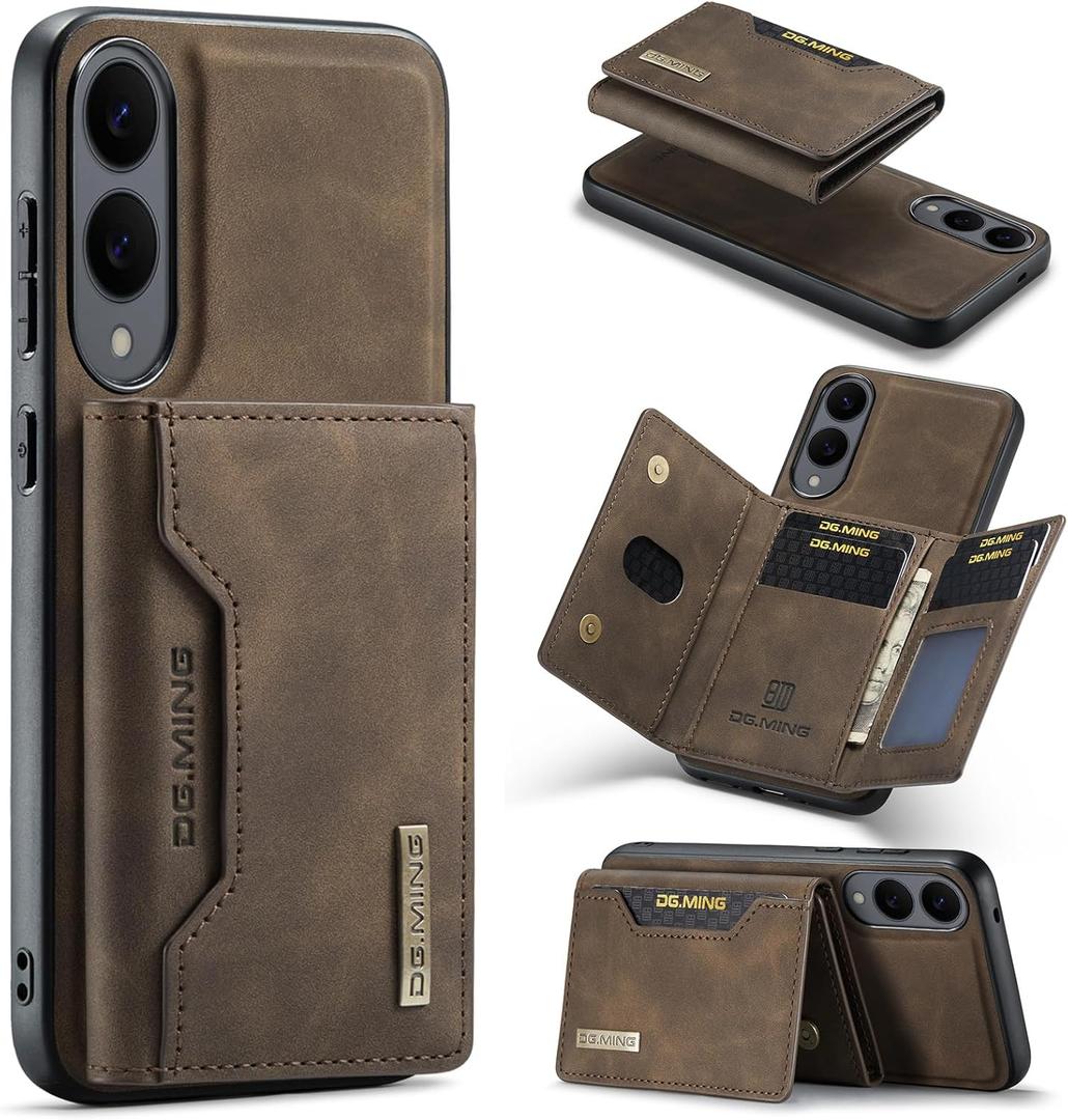 2 in 1 Magnetic Wallet Case for Samsung Galaxy S25 Edge, DG.MING Retro PU Leather Drop Protection Cover with Detachable Trifold Wallet, 8 Card Slots, Kickstand (Coffee)