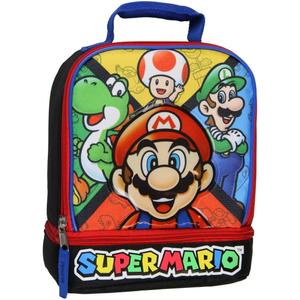 Bioworld Super Mario With Yoshi Toad Luigi Soft Dual Compartment Insulated Lunch Box