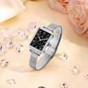 Taxau Watches for Women Small Face Womens Dress Watch Waterproof Ladies Watches Large Number Luxury Analog Quartz Square Dial Mesh Band Easy Read Rose-Gold/Silver Watch reloj para Mujer