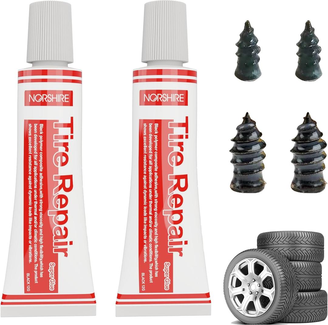 Tire Repair Glue Super Glue Rubber Cement for Side bonding or tire Leakage can be Used on Multiple Types of Tires Also can be Used as Gasket Sealers 12ML*2 Black