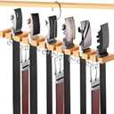 Belt Hanger for Closet Max 42 Belts, 2-in-1 Wall Mount Belt Organizer with 360 Rotating Hooks, Wooden Tie and Belt Rack for Closet Accessories Organizers and Storage, 12+11 Storage, Black