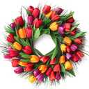 Hoomall 16" Tulip Wreath, Red Silk & Rattan Spring Wreath for Indoor/Outdoor, Valentine's Day & Decorative Use