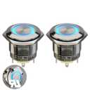 20 Amp 19 mm (3/4'') 2-Piece Latching High Current Pushbutton Switch 110V DC Switch with Blue LED Self-Locking Pushbutton (Blue/Stainless Steel Latching)