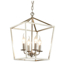 4-Light Brushed Nickel Farmhouse Chandelier, 12" Industrial Ceiling Light Lantern Pendant Light with Metal Cage Adjustable Height Rustic Hanging Light E12 Base for Kitchen Island Dining Room Entryway