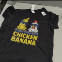 Funny Chicken Banana T-Shirt. S, Girls, Black 