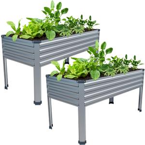 2PCS 482430in Galvanized Raised Garden Bed,Metal Elevated Planter Box with Legs for Patio,Balcony,Backyard,300lb Capacity,Silver