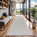 CAMILSON Indoor and Outdoor Runner Rug Gray Solid Boho Woven Design Easy-Cleaning Non Shedding Farmhouse Living Room Bedroom Garden Patio and Kitchen Washable Outside Carpet Alfombras (2'x7') (Basketweave/Silver)