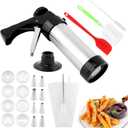 20PCS Cookie Press Gun Kit,Stainless Steel Churro Maker Machine with 8 Piping Nozzles,8 Cookie Discs & 2 Brushes,Piping Bag,Cake Spatula,for DIY Biscuit Cake Dessert Making