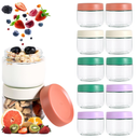Hoa Kinh 9oz 12Pack Overnight Oats Jars with Lids, Leak Proof Small Jars for Overnight Oats, Cereal, Clear Empty Glass Jar with Lids for Kitchen(Red, Green, Purple and White)