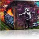FLTABI Banksy Graffiti Canvas Wall Art for Living Room Seasons Greetings Graffiti Street Canvas Wall Art Abstract Pictures Ready to Hang Modern Home Office Wall Decor 12Wx16H inches/ 30x40 cm