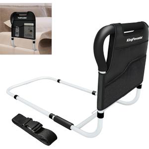 KingPavonini Bed Side Assist Handle Bar Safety Rail for Elderly Adults - Medical Bed Mobility Assistant Bar with Free Storage Bag and Fixing Strap, Support Up to 400lbs